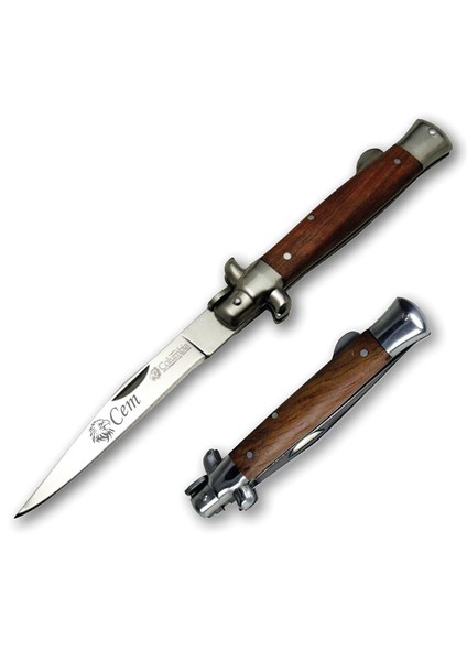 Kişiye Özel Isimli Columbia Kartal Baskılı Italyan Çakı Ahşap K-032-A 22.5 cm Paslanmaz Cep Çakı