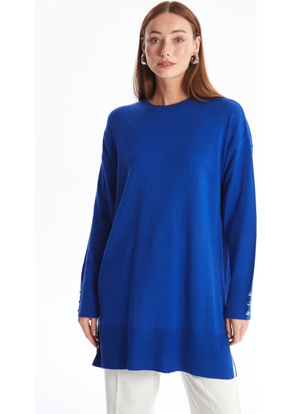 Yeni Sezon Bisiklet Yaka Düz Uzun Kollu Kadın Triko Tunik