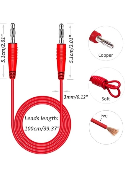 8A Banana Banana Kablo Çifti 1 Metre Yüksek Akım Probu Multimetre Güç Kaynağı Test Ölçme Kablosu