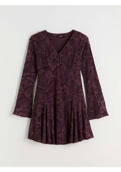 Yeni Sezon V Yaka Büzgülü Dantelli Mini Elbise indirimleri