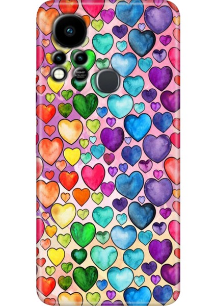Infinix Hot 11S Uyumlu Kılıf Renkli Tpu Silikon Kalp Çizim