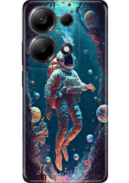 Xiaomi Redmi Note 13 Pro 4g Kılıf Renkli Tasarım Esnek Silikon Astronot
