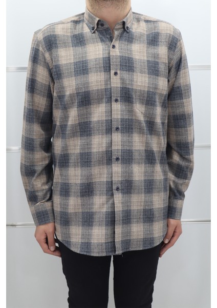 Fistan Store Erkek Ekose Kareli Klasik Kesim Rahat Kalıp Tek Cepli Kışlık Kaşmir Gömlek