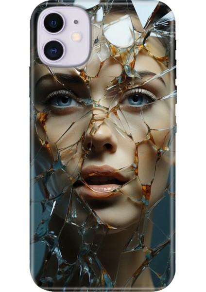 Apple iPhone 11 Kılıf Renkli Temalı iPhone 11 Silikon Cam Kırığı