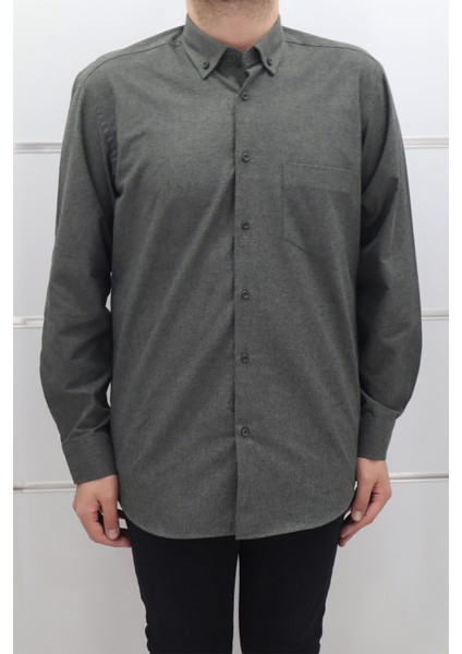 Fistan Store Erkek Düz Klasik Kesim Rahat Kalıp Tek Cepli Kışlık Kaşmir Gömlek