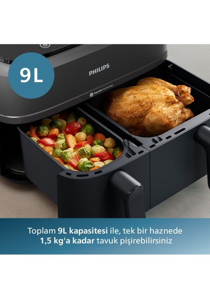 Çift Hazneli Büyük Hacim – 6 L + 3 L ile Maksimum Esneklik 3000 Serisi Çift Hazneli Airfryer & Fritöz-Dokunmatik Dijital Kontrol Paneli – 8 Ön Ayar ile Kullanım Kolaylığı fırsatları