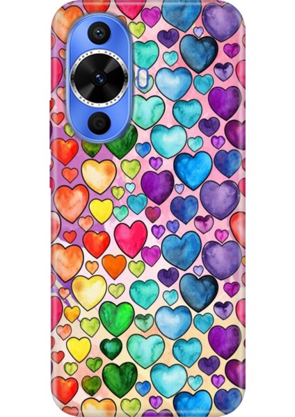 Huawei Nova 12S Kılıf Desenli Kapak Renkli Tpu Uv Kalp Çizim