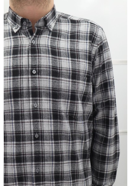Fistan Store Erkek Siyah – Gri Ekose Kareli Klasik Kesim Rahat Kalıp Tek Cepli Kışlık Kaşmir Gömlek fiyatları