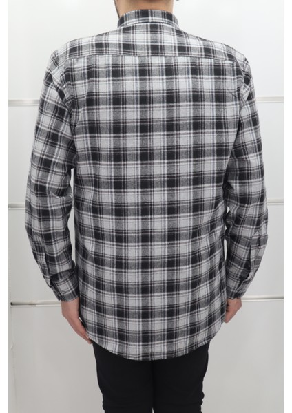 Fistan Store Erkek Siyah – Gri Ekose Kareli Klasik Kesim Rahat Kalıp Tek Cepli Kışlık Kaşmir Gömlek modelleri