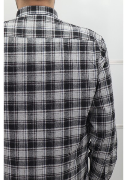 Fistan Store Erkek Siyah – Gri Ekose Kareli Klasik Kesim Rahat Kalıp Tek Cepli Kışlık Kaşmir Gömlek fırsatları