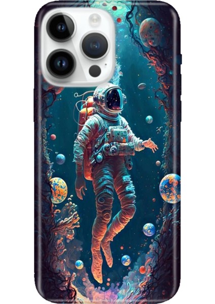 iPhone 16 Pro Max Kılıf Silikon Desenli Baskılı Cover Astronot