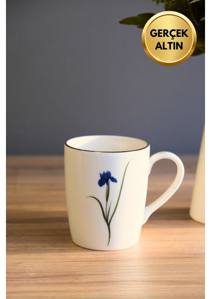 Porselen Natura Iris Kulplu Mug Kupa 9cm 220ML Tekli