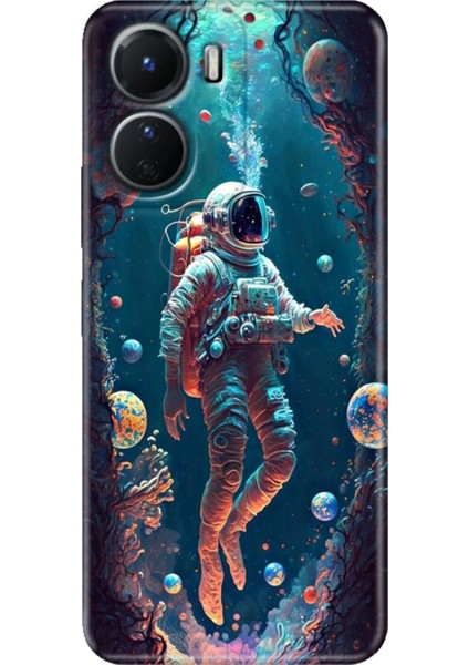 Vivo Y16 Kılıf Desenli Silikon Ermer Teknoloji Kapak Astronot