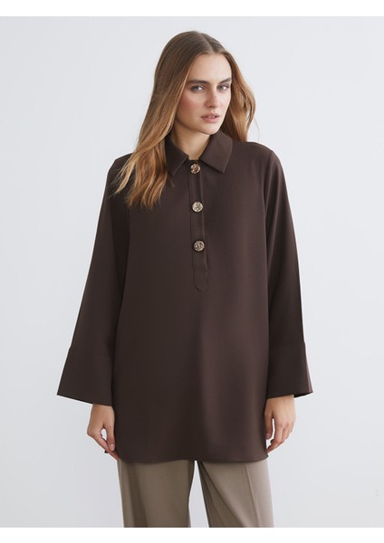 Yeni Sezon Gömlek Yaka Oversize Kadın Tunik