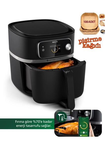 Otomatik Program ve Airfryer Yemek Isıtma 7000 Serisi Xxl Airfryer & Fritöz, Wı-Fı Uzaktan Bağlantı, 2kg, 8.3l Kapasiteli Hazne + Pişirme Seti