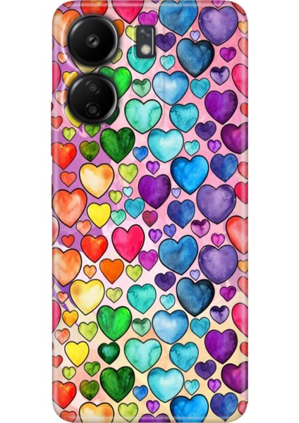Xiaomi Redmi 13C - Poco C65 Kılıf Renkli Esnek Silikon Kalp Çizim