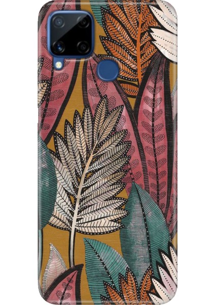 Realme C15 Kılıf Desenli Silikon Renkli Tpu Uv Yapraklar