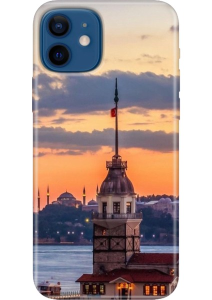 Apple iPhone 12 Kılıf Renkli Baskılı Silikon Kız Kulesi