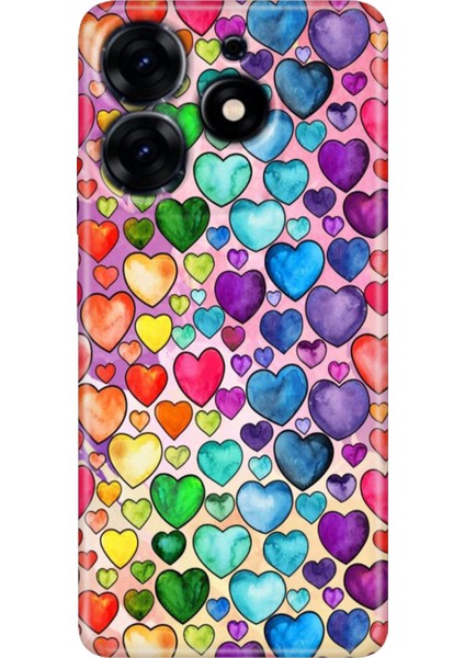 Tecno Spark 20 - 20C Kılıf Renkli Temalı Tarz Silikon Kalp Çizim