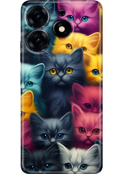Tecno Spark 20 - 20C Kılıf Renkli Temalı Tarz Silikon Kedi Ordusu