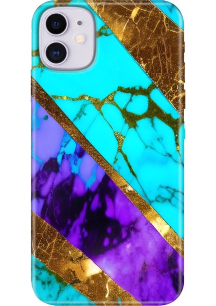 Apple iPhone 11 Kılıf Renkli Temalı iPhone 11 Silikon Nezih Mermer