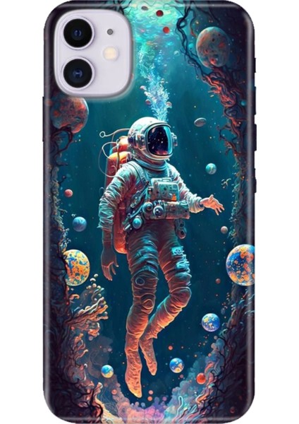 Apple iPhone 11 Kılıf Renkli Temalı iPhone 11 Silikon Astronot
