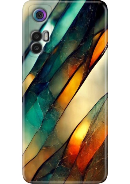 Tcl 30+ (Plus) Kılıf Silikon Renkli Resimli Arka Kapak Flora Mermer