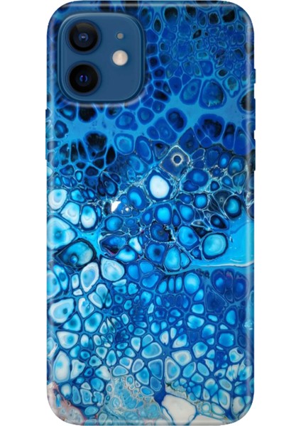 Apple iPhone 12 Kılıf Renkli Baskılı Silikon Derin Mavi