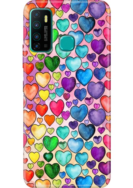 Infinix Hot 9 Kılıf Renkli Tpu Tam Uyum Silikon Kalp Çizim