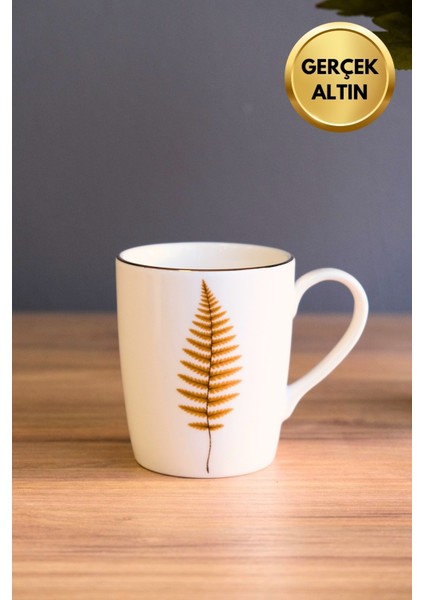Porselen Natura Fern Kulplu Mug Kupa 9cm 220ML Tekli