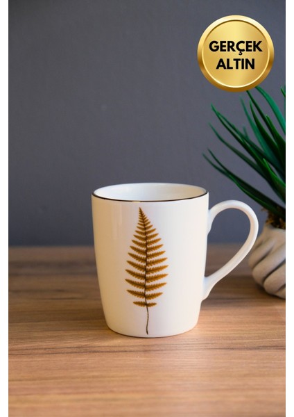 Porselen Natura Fern Kulplu Mug Kupa 9cm 220ML Tekli modelleri