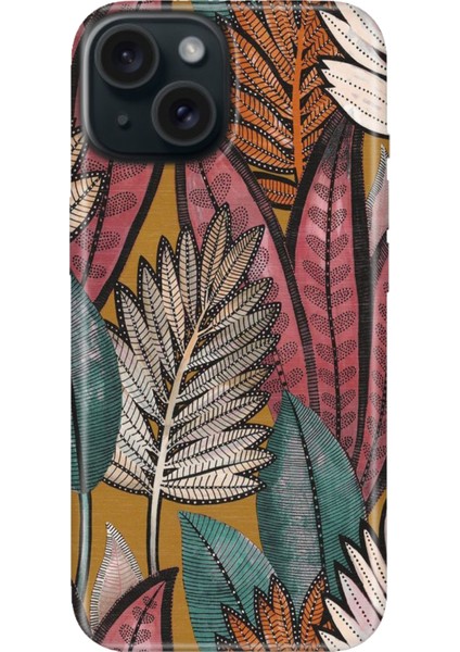 iPhone 13 - 14 Kılıf Desenli Kapak Renkli Tpu Uv Yapraklar