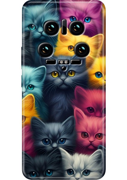 Xiaomi Mi 14 Ultra Kılıf Renkli Rubber Desen Silikon Kedi Ordusu