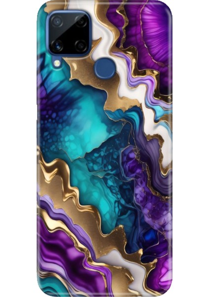 Realme C15 Kılıf Desenli Silikon Renkli Tpu Uv Keskin Ametist