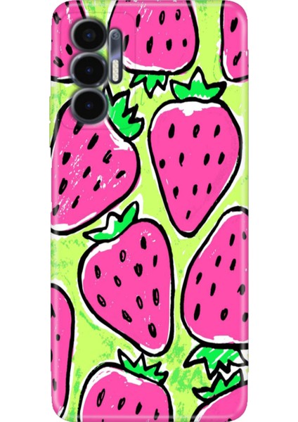 Tecno Pova 3 Kılıf (LF7N) Uyumlu Renkli Baskı Desen Esnek Silikon Çilek