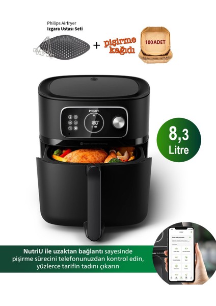 7000 Serisi Xxl Airfryer & Fritöz , Wı-Fı Uzaktan Bağlantı, 2kg, 8.3l Kapasiteli Hazne 22 Farklı Pişirme Fonksiyonu + Pişirme Seti