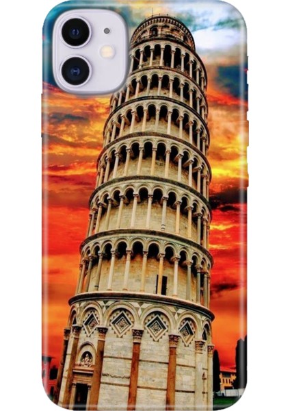 Apple iPhone 11 Kılıf Renkli Temalı iPhone 11 Silikon Pizza Kulesi