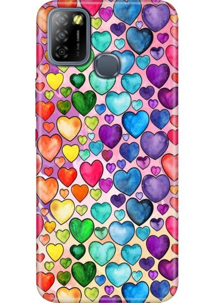 Infinix Smart 5 Uyumlu Kılıf Renkli Smart 5 Silikon Kalp Çizim
