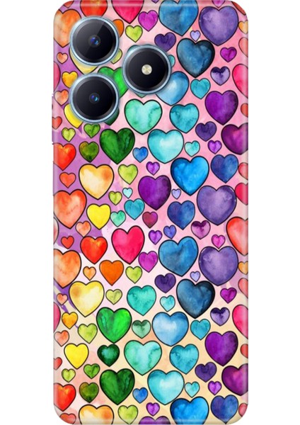 Realme C63 Kılıf Renkli Baskılı Silikon Kalp Çizim