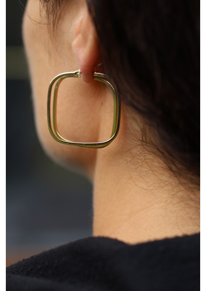 14 Ayar Altın Büyük Kare Şeklinde Küpe fiyatları