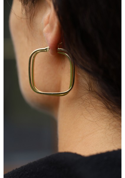 14 Ayar Altın Büyük Kare Şeklinde Küpe modelleri