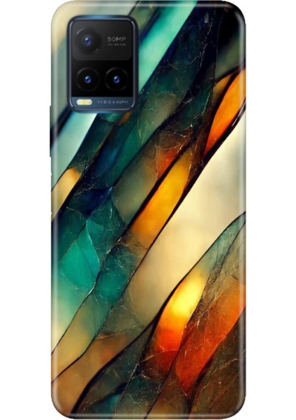 Vivo Y21S Uyumlu Kapak Kılıf Desenli Kapak Renkli Tpu Uv Flora Mermer