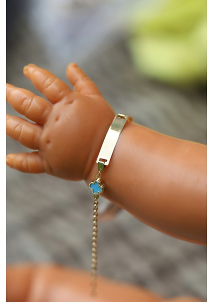 14 Ayar Altın Mavi Yonca Detaylı Çocuk Künyesi fiyatları