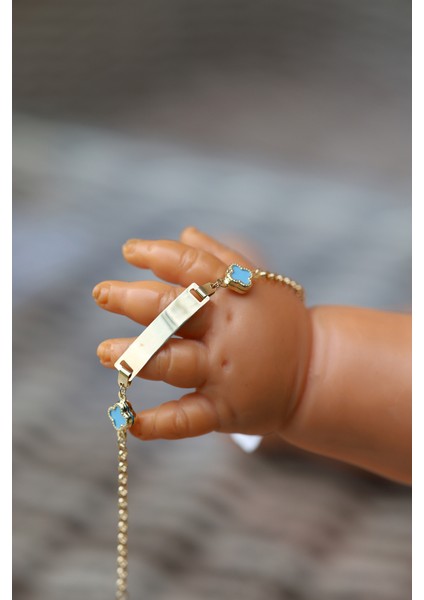 14 Ayar Altın Mavi Yonca Detaylı Çocuk Künyesi indirimleri