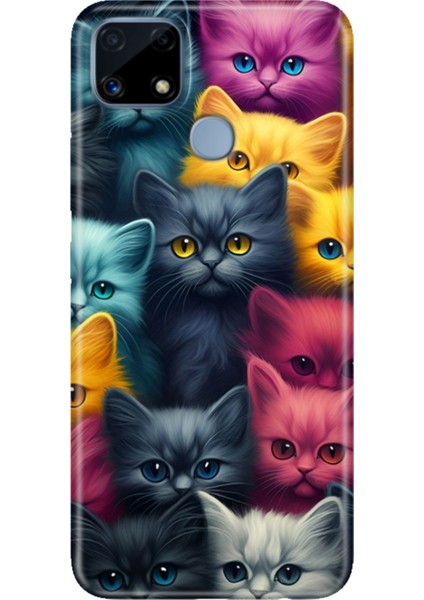 Realme C25 Kılıf Desenli Silikon Renkli Phone Case Kedi Ordusu