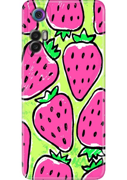 Tcl 30+ (Plus) Kılıf Silikon Renkli Resimli Arka Kapak Çilek
