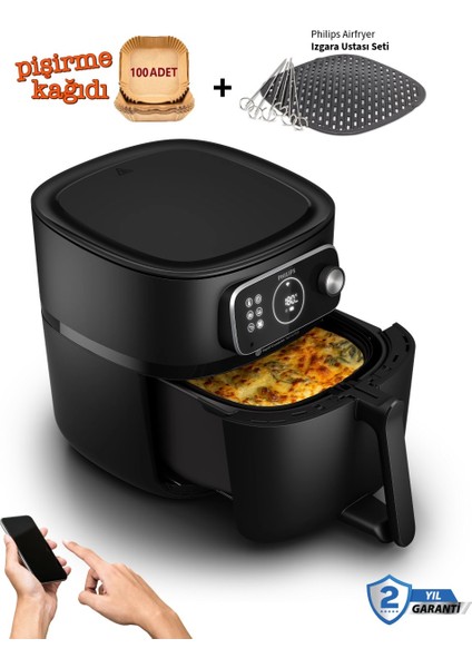 %99'a Kadar Daha Az Yağ ile Pişirme 7000 Serisi Xxl Airfryer, Wı-Fı Uzaktan Bağlantı, 2kg, 8.3l Kapasiteli Hazne + Pişirme Seti