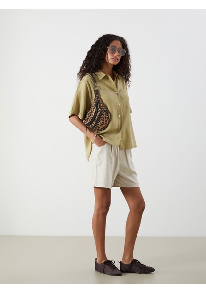 Yeni Sezon Beli Lastikli Keten Karışımlı Kadın Şort fiyatları