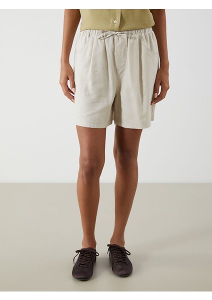 Yeni Sezon Beli Lastikli Keten Karışımlı Kadın Şort modelleri