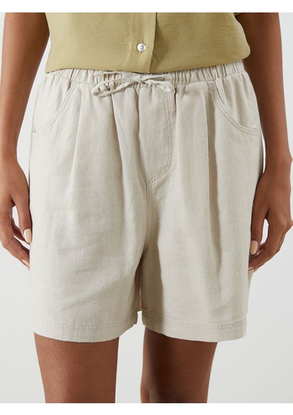 Yeni Sezon Beli Lastikli Keten Karışımlı Kadın Şort fırsatları